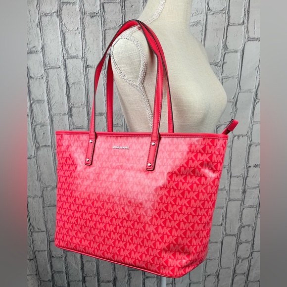 Michael Kors Logo Carter  Tap Zip  Tote Bag Geranium - Picture 2 of 9